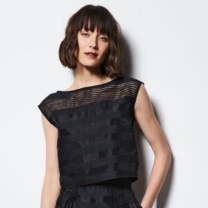 MILLY Black Sheer Panel Sleeveless Blouse Career